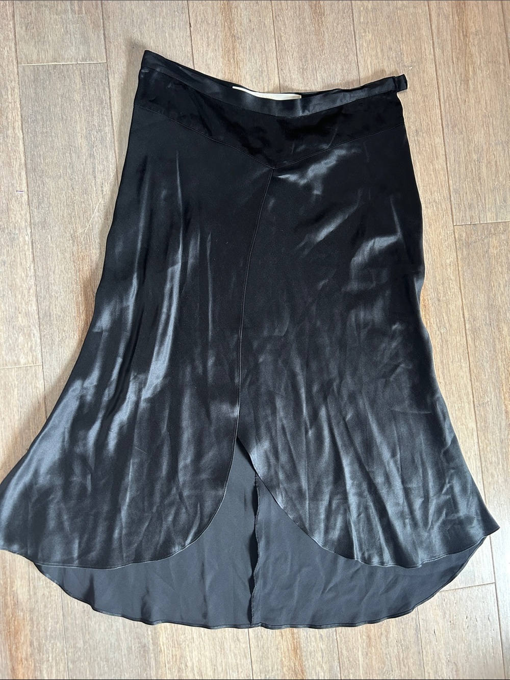 Black Silk A-Line high front slit Women's Skirt size M VTG
